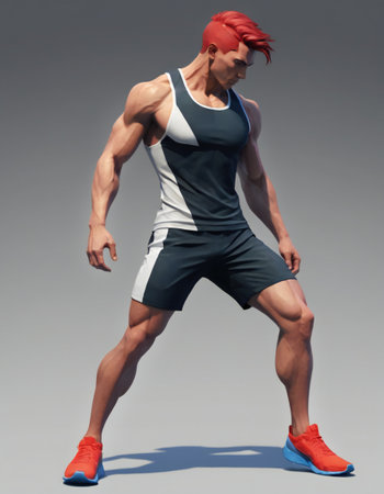 Male Athlete Posing With Sleeveless Tank Top and Sport Shortsの素材