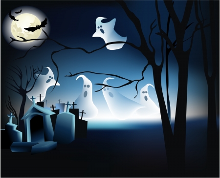 Halloween scene with ghosts のイラスト素材