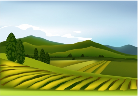 Rural landscape with mountainsのイラスト素材