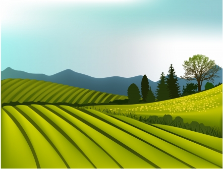 Rural landscape with mountainsのイラスト素材
