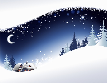 Christmas landscape with little town のイラスト素材