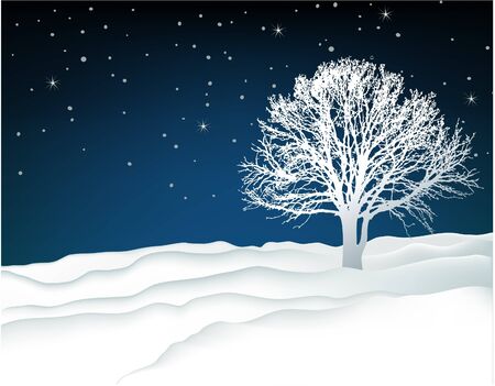 Winter landscape with lonely tree のイラスト素材