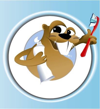 Beaver cleaning teeth のイラスト素材