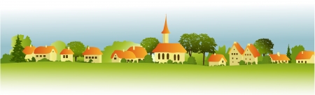 Rural landscape with little townのイラスト素材