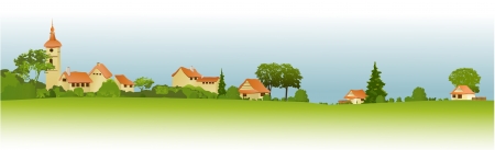 Rural landscape with little townのイラスト素材
