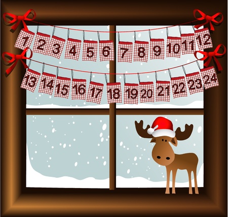 Christmas window with advent calendarのイラスト素材