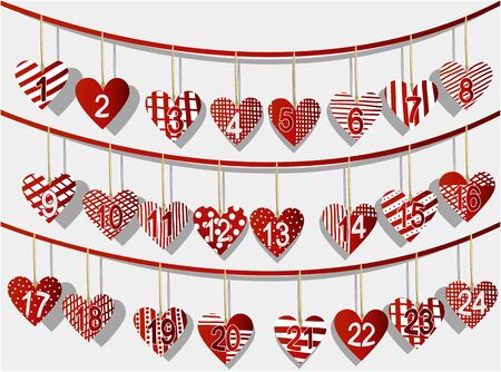 Christmas calendar with sweet handcraft heartsのイラスト素材