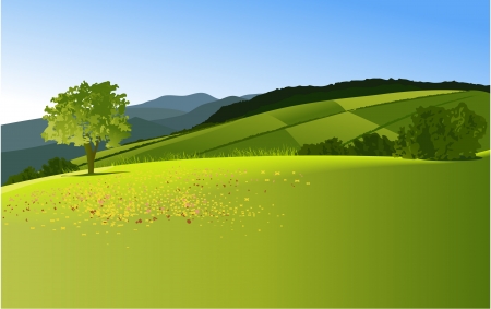 Rural landscape with mountainsのイラスト素材