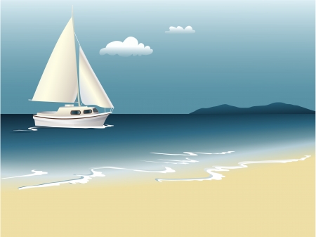 Summer background with sea and boatのイラスト素材