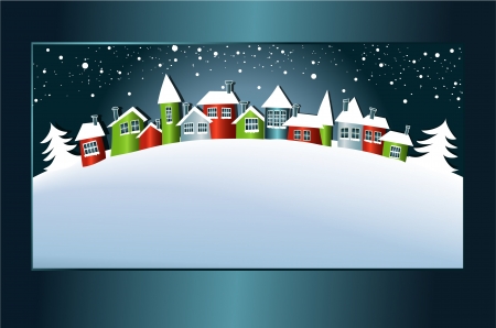 Winter background with cartoon houses のイラスト素材