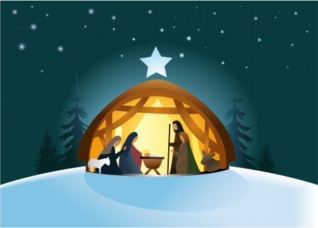 Nativity scene with Holy Familyのイラスト素材