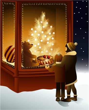 Christmas magic shop windowのイラスト素材