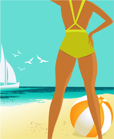 Summer background with beautiful womanのイラスト素材