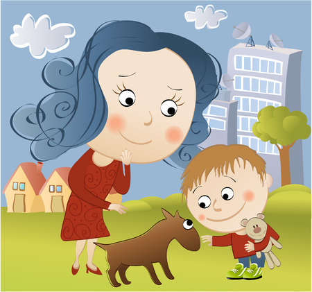 Walking with dogのイラスト素材