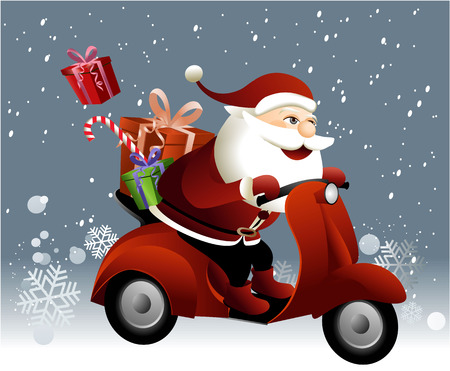 Santa Claus riding a scooterのイラスト素材