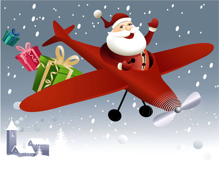 Santa Claus flying in planeのイラスト素材