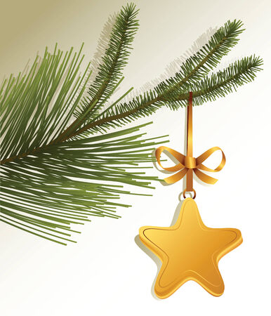 Christmas tree branch with gold starのイラスト素材