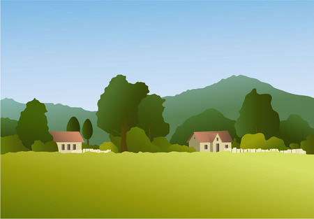 Rural landscape with country settlementのイラスト素材
