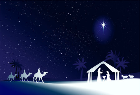 Christmas nativity scene with holy familyのイラスト素材