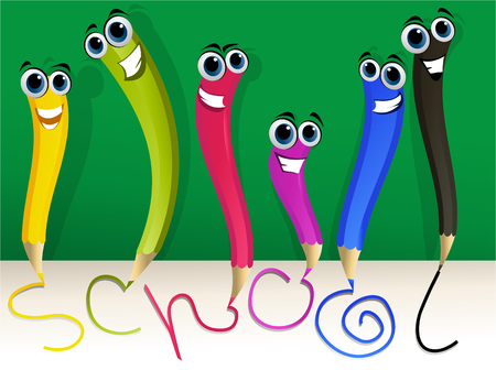 Happy cartoon pencilsのイラスト素材