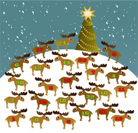 Funny Advent Calendar with reindeerのイラスト素材