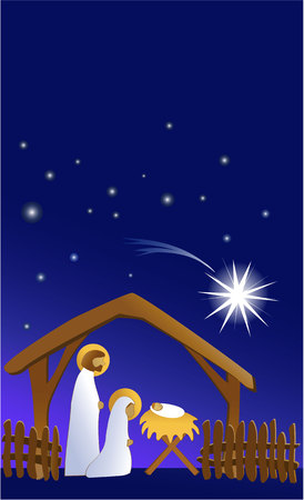 Christmas nativity scene with holy familyのイラスト素材
