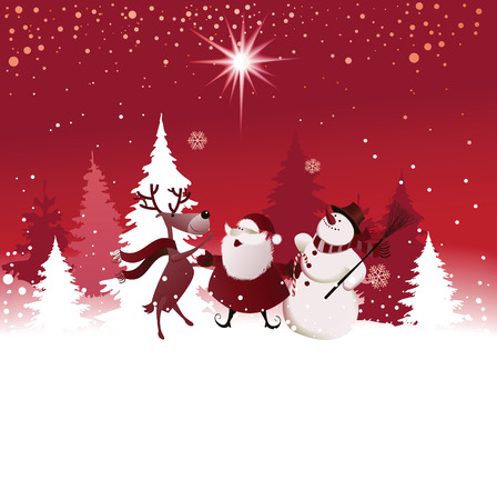 Christmas background with Santa Claus, reindeer and snowmanのイラスト素材
