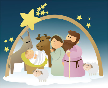 Christmas nativity scene with holy familyのイラスト素材