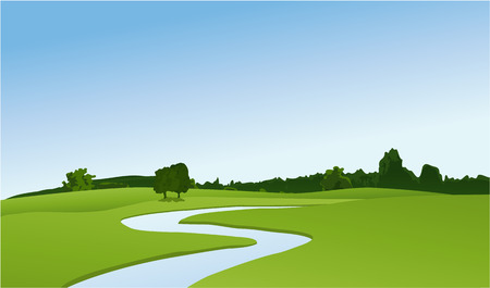 Rural landscape with riverのイラスト素材