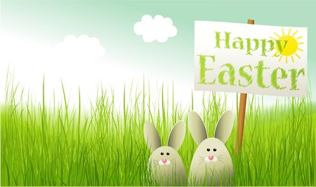Easter rabbits in grassのイラスト素材