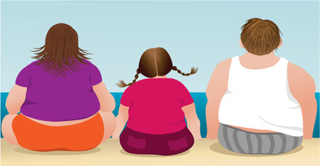 Overweight family on the beachのイラスト素材
