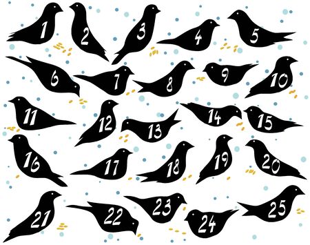 Advent calendar with birds on snowのイラスト素材