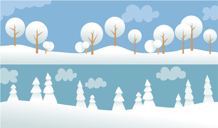 Two Banners With Winter Landscape And Snow Mountains Winter