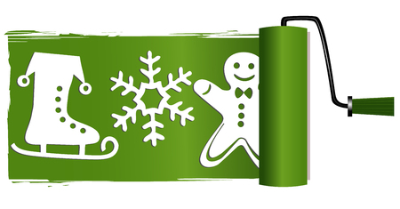 Christmas paint roller on white background.のイラスト素材