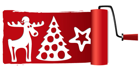 Christmas paint roller on white background.のイラスト素材