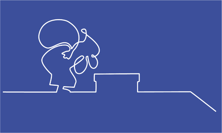 Santa Claus one line drawing on blue background.のイラスト素材