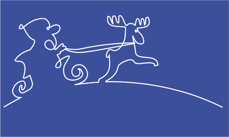Santa Claus one line drawing on blue background.のイラスト素材