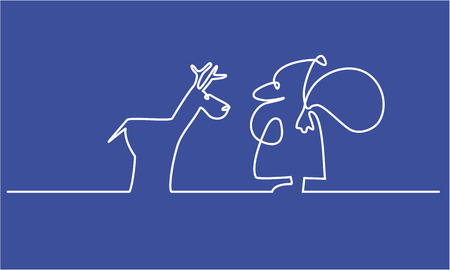 Santa Claus one line drawing on blue background.のイラスト素材