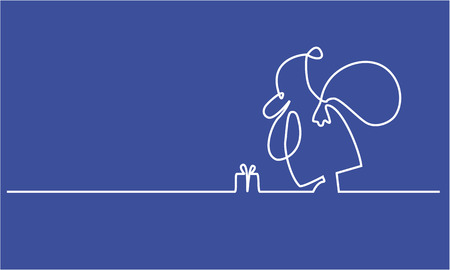 Santa Claus one line drawing on blue background.のイラスト素材