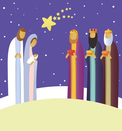 Nativity scene with Holy Familyのイラスト素材