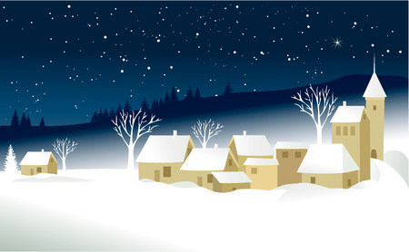 Christmas landscape with small villageのイラスト素材