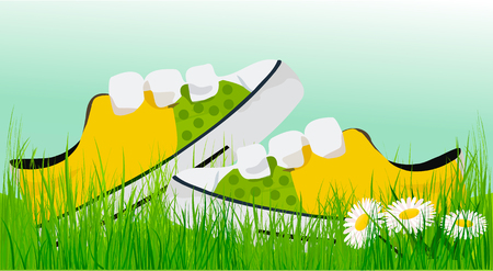 Spring sunny sneakers in grassのイラスト素材