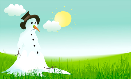 Hello spring background with sad snowmanのイラスト素材