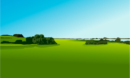 Rural landscape with green fields.のイラスト素材