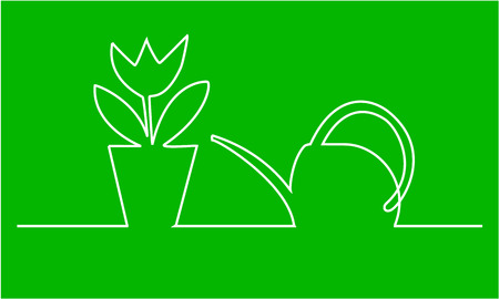 Abstract one line drawing with watering can and flowerのイラスト素材