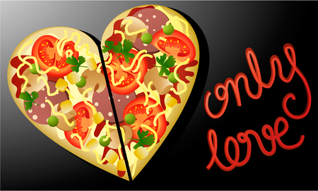 Valentine's design with heart shaped pizza vector illustrationのイラスト素材