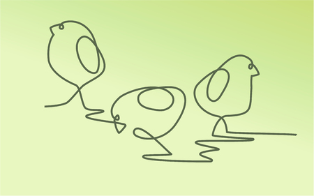 Easter background with one line drawing chickenのイラスト素材