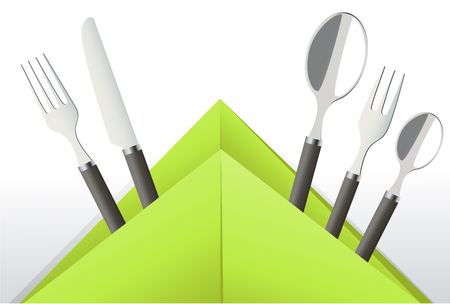 Elegant cutlery in decorative napkin vector illustration.のイラスト素材