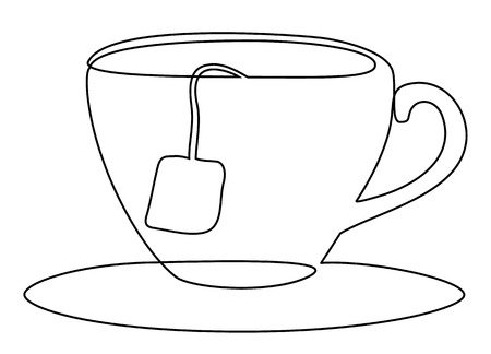 Tea set one line drawing concept Vector illustration.のイラスト素材