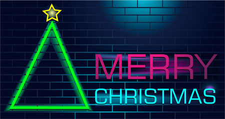 Neon holiday with Christmas treeのイラスト素材